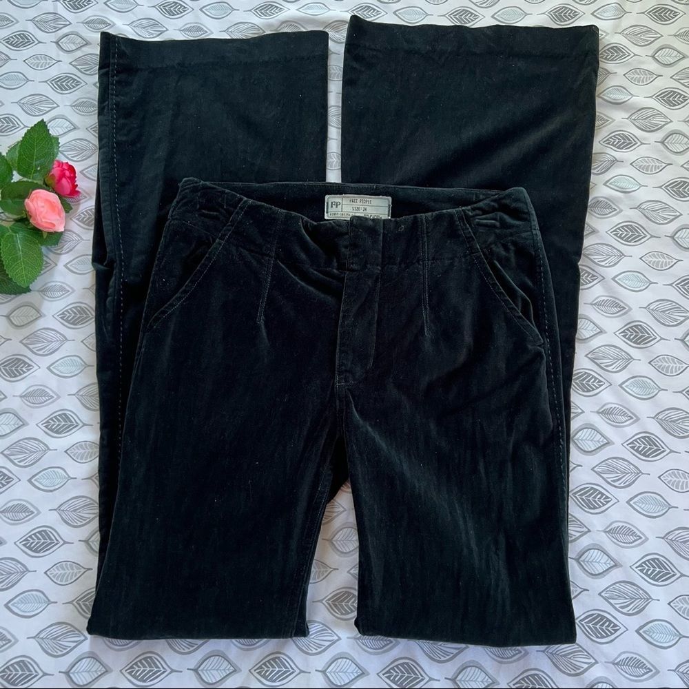 Free People Oxanna Dark Green High waisted Velvet Flared Pants Y2K  Size 24